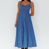 Ellora Criss-Cross Back Denim Maxi Dress Navy
