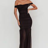 La Salle Off Shoulder Mesh Maxi Dress Black