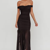 La Salle Off Shoulder Mesh Maxi Dress Black