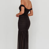 La Salle Off Shoulder Mesh Maxi Dress Black