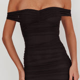 La Salle Off Shoulder Mesh Maxi Dress Black