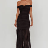 La Salle Off Shoulder Mesh Maxi Dress Black