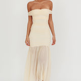 La Salle Off Shoulder Mesh Maxi Dress Ivory