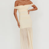 La Salle Off Shoulder Mesh Maxi Dress Ivory