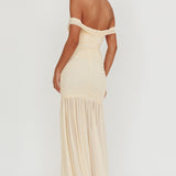 La Salle Off Shoulder Mesh Maxi Dress Ivory