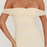 La Salle Off Shoulder Mesh Maxi Dress Ivory
