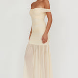 La Salle Off Shoulder Mesh Maxi Dress Ivory