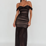 La Salle Ruched Mesh Maxi Dress Black