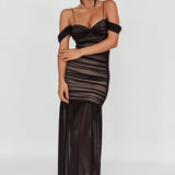 La Salle Ruched Mesh Maxi Dress Black