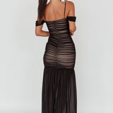 La Salle Ruched Mesh Maxi Dress Black