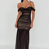 La Salle Ruched Mesh Maxi Dress Black