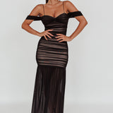 La Salle Ruched Mesh Maxi Dress Black
