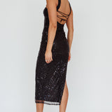 Rian Neck Strap Sequin Midi Dress Black