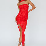 Rian Neck Strap Sequin Midi Dress Red