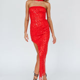 Rian Neck Strap Sequin Midi Dress Red