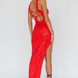 Rian Neck Strap Sequin Midi Dress Red