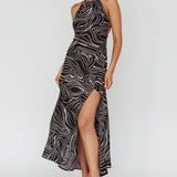 Onella Halterneck Laced Back Maxi Dress Ripple Black