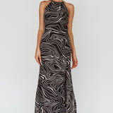 Onella Halterneck Laced Back Maxi Dress Ripple Black