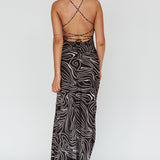 Onella Halterneck Laced Back Maxi Dress Ripple Black