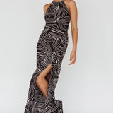 Onella Halterneck Laced Back Maxi Dress Ripple Black