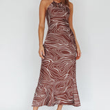 Onella Halterneck Laced Back Maxi Dress Ripple Brown
