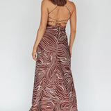 Onella Halterneck Laced Back Maxi Dress Ripple Brown