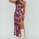 Charisma One-Shoulder Cut-Out Maxi Dress Floral Purple