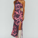 Charisma One-Shoulder Cut-Out Maxi Dress Floral Purple