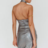 For The Gram Faux Leather Halter Dress Charcoal