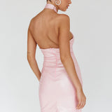 For The Gram Faux Leather Halter Dress Pink