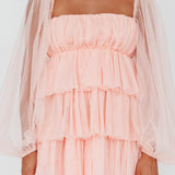 Spring Morning Long Sleeve Tiered Mini Dress Pink