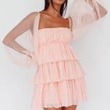 Spring Morning Long Sleeve Tiered Mini Dress Pink