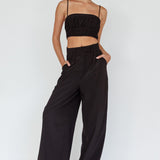 Regal Wide-Leg Mid Rise Pants Black