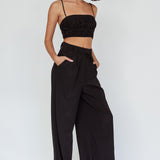 Regal Wide-Leg Mid Rise Pants Black