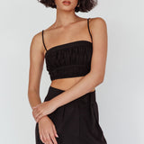 Regal Ruched Cami Crop Top Black