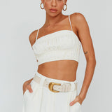 Regal Ruched Cami Crop Top Cream