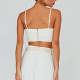 Regal Ruched Cami Crop Top Cream