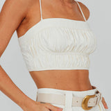 Regal Ruched Cami Crop Top Cream