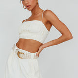 Regal Ruched Cami Crop Top Cream