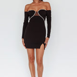 A-List Diamante Trim Long Sleeve Mini Dress Black