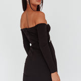 A-List Diamante Trim Long Sleeve Mini Dress Black
