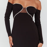 A-List Diamante Trim Long Sleeve Mini Dress Black