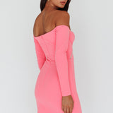 A-List Diamante Trim Long Sleeve Mini Dress Hot Pink