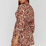 Going Your Way Long Sleeve Mini Dress Floral Brown