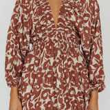 Going Your Way Long Sleeve Mini Dress Floral Brown