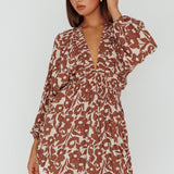 Going Your Way Long Sleeve Mini Dress Floral Brown