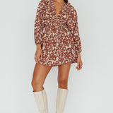 Going Your Way Long Sleeve Mini Dress Floral Brown