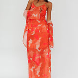 Stasi Cami Strap Midi Dress Floral Orange