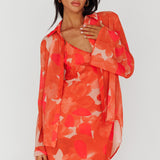 Stasi Flared Cuff Long Sleeve Shirt Floral Orange