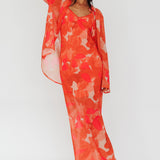 Stasi Flared Cuff Long Sleeve Shirt Floral Orange